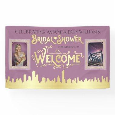 Art Deco Bridal Shower Gold Lilac Photos Welcome Banner