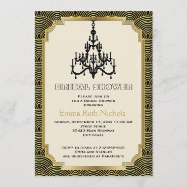 Art Deco chandelier gold wedding bridal shower Invitations