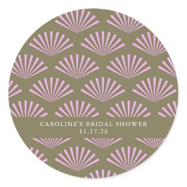 Art Deco Fans Olive and Lilac Bridal Shower Custom Classic Round Sticker