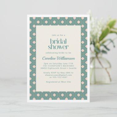 Art Deco Geometric Teal and Pink Bridal Shower Invitations