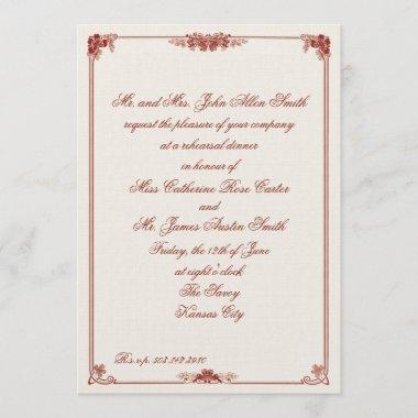 Art Nouveau Red Bordered Rehearsal Dinner Invitations