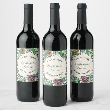 Artistic Scandinavian Folk Floral Bridal Shower Wine Label