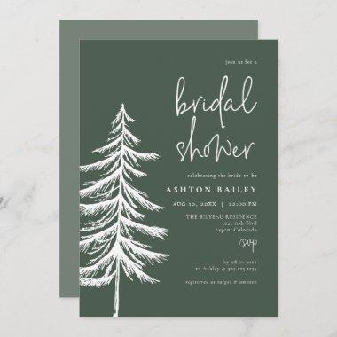 ASH Rustic Forest Green Pine Tree Bridal Shower Invitations