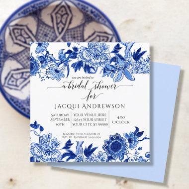 Asian Influence Light Blue Floral |Bridal Shower Invitations