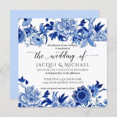 Asian Influence Light Blue Floral Wedding Artwork Invitations