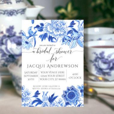 Asian Influence White Blue Floral Bridal Shower Invitations