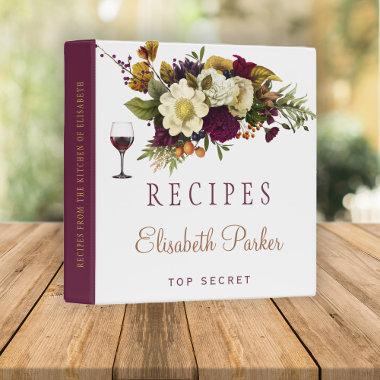 Autumn floral burgundy bridal shower recipe book 3 ring binder