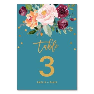 Autumn Floral | Teal Table Number