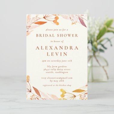 Autumn Floral Watercolor Wreath Boho Bridal Shower Invitations