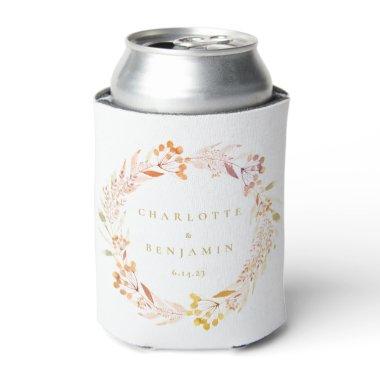 Autumn Floral Watercolor Wreath Boho Personalized Can Cooler