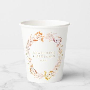Autumn Floral Watercolor Wreath Boho Personalized Paper Cups
