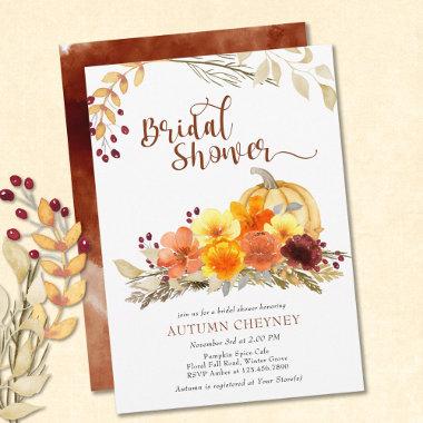 Autumn Flowers and Pumpkin Bridal Shower Invitations