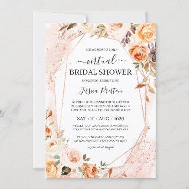 Autumn Flowers Geometric Virtual Bridal Shower Invitations