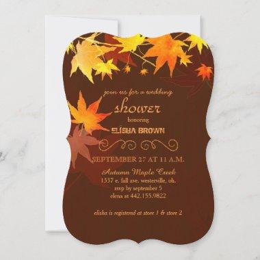 Autumn Maple Chocolate Brown Bridal Shower Invitations
