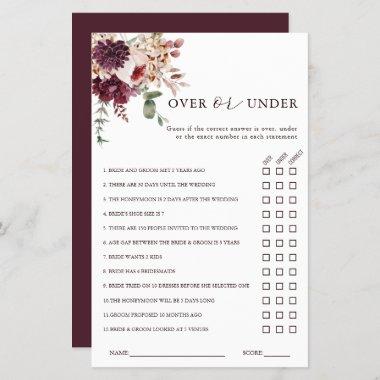 Autumn Romance Over or Under Bridal Shower Game