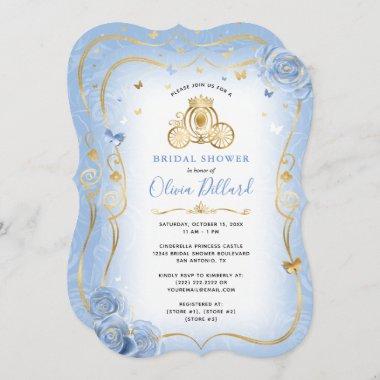 Baby Blue Gold Cinderella Princess Bridal Shower Invitations