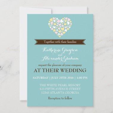 Baby Blue White Small Hearts Wedding Invitations