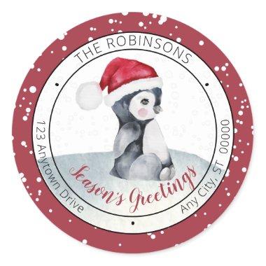 Baby Penguin | Santa Hat Season's Greetings Family Classic Round Sticker