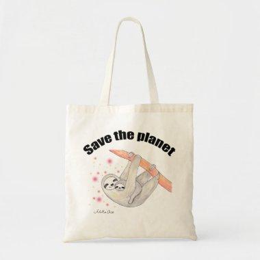 Baby Shower Favor Gift Save the Planet Sloth Tote