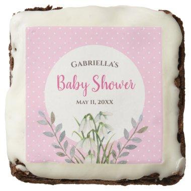 Baby Shower White Snow Drops Pink Polka Dots Brownie