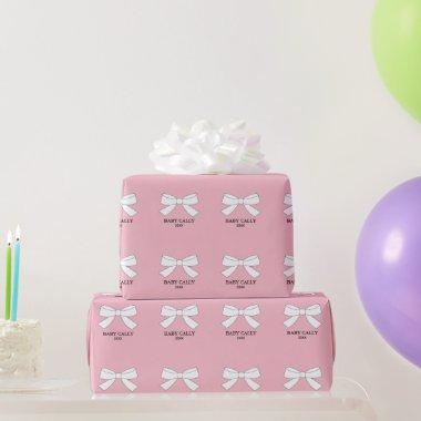 Baby Sprinkle Shower Personalized Pink & White Bow Wrapping Paper