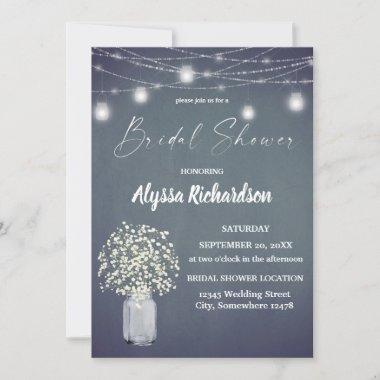 Babys Breath Chalk BG String Lights Bridal Shower Invitations