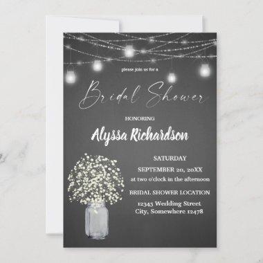 Babys Breath Chalk G & String Lights Bridal Shower Invitations