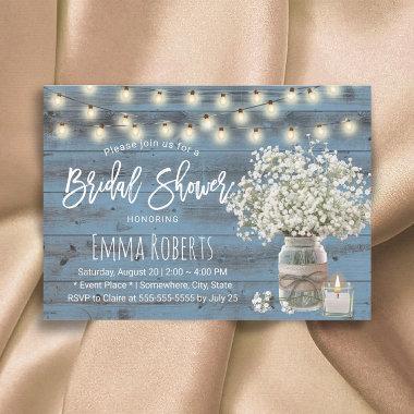 Baby's Breath Floral Jar Dusty Blue Bridal Shower Invitations