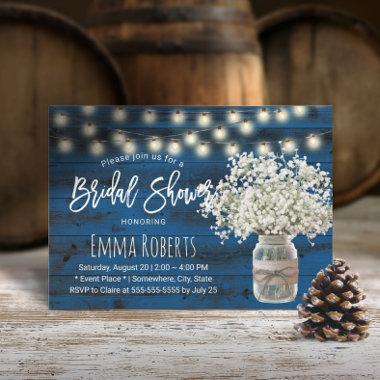 Baby's Breath Jar Navy Barn Wood Bridal Shower Invitations