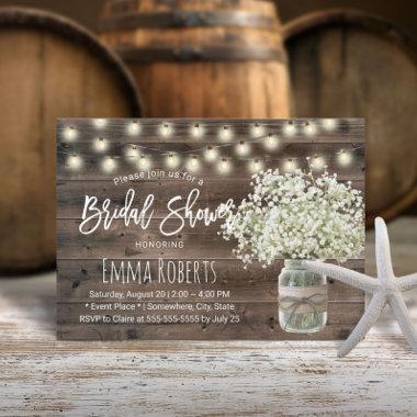 Baby's Breath Mason Jar Rustic Barn Bridal Shower Invitations