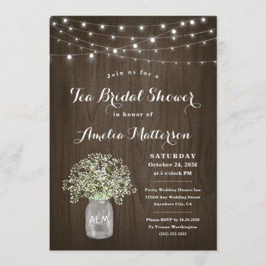 Babys Breath Mason Jar Rustic Tea Bridal Shower Invitations
