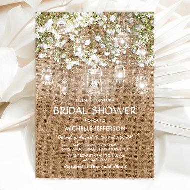 Baby's Breath Rustic Burlap Wedding Bridal Shower Invitations