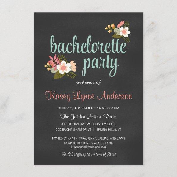 Bachelorette Party Floral Chalkboard Invitations