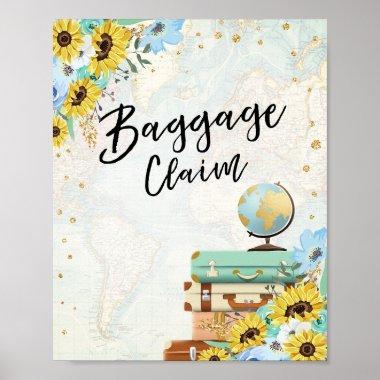 Baggage Claim Travel Adventure Blue Sunflowers Poster