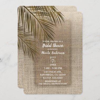 Bahama Breeze Bronze Palm Rustic Burlap Bridal Invitations