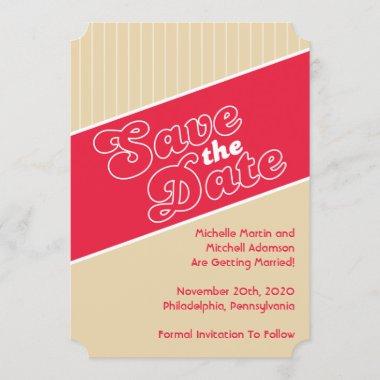 Baseball Inspired Save The Date (Red / Beige) Invitations