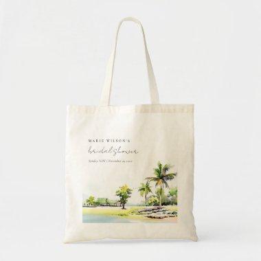 Beach Coastal Palm Trees Watercolor Bridal Shower Tote Bag
