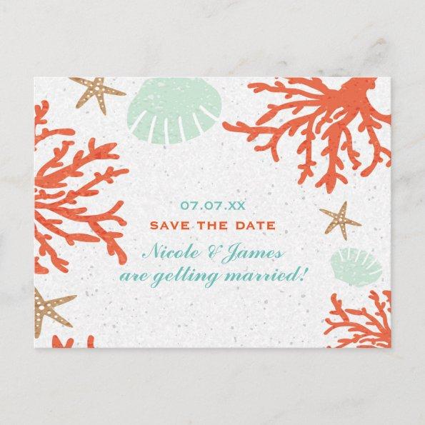 Beach Coral Reef Sea Shell Starfish Save The Date Announcement PostInvitations