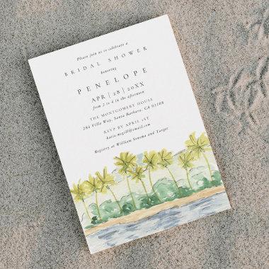 Beach Palm Trees Tropical Watercolor Bridal Shower Invitations