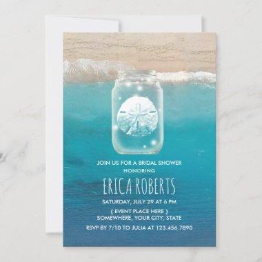 Beach Sand Dollar Mason Jar Bridal Shower Invitations