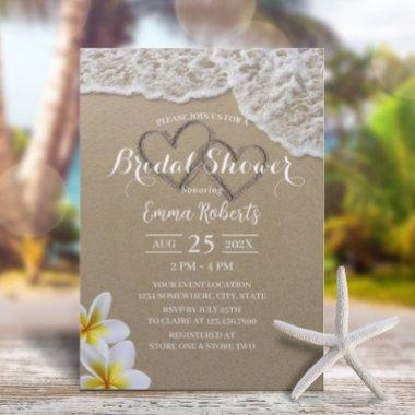 Beach Sand Hearts Tropical Floral Bridal Shower Invitations