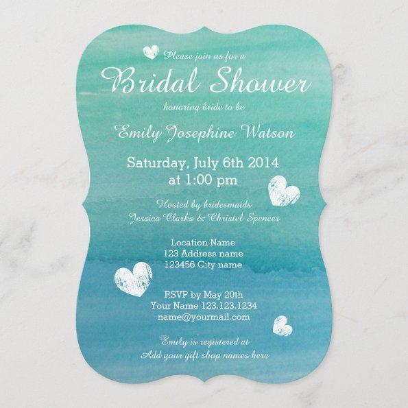 Beach theme watercolor bridal shower invitations