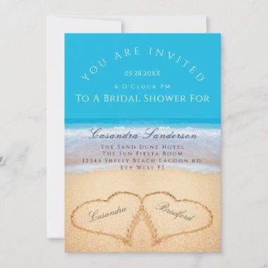 Beach Wedding 2 Hearts in the Sand Bridal Shower I Invitations