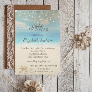 Beach Wedding Lights Seashells Bridal Shower Invitations