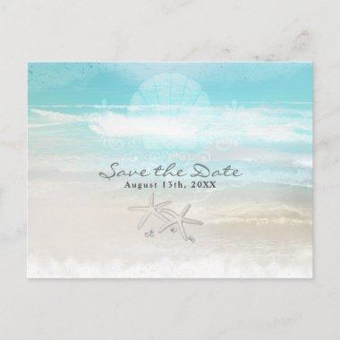 Beach White Starfish Elegant Summer Save the Date Announcement PostInvitations