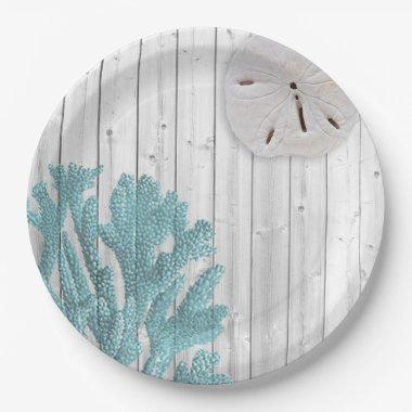 Beach Wood Sand Dollar Teal Coral Paper Plates