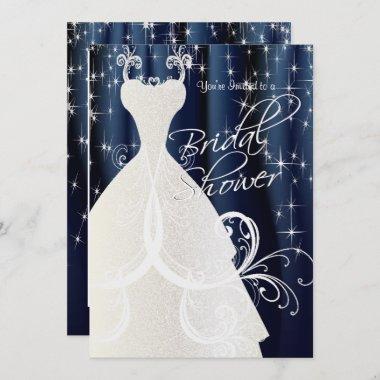 Beautiful Blue Bridal Shower with Sparkling Stars Invitations