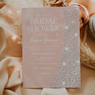 Beautiful Blush Diamond Dress Bridal Shower Invitations