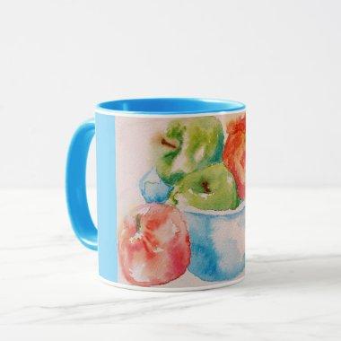 Beautiful Bowl of Red Apples Watercolor Mug