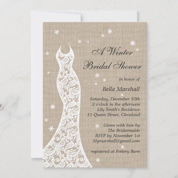 Beautiful Burlap Winter Bridal Shower Invitations